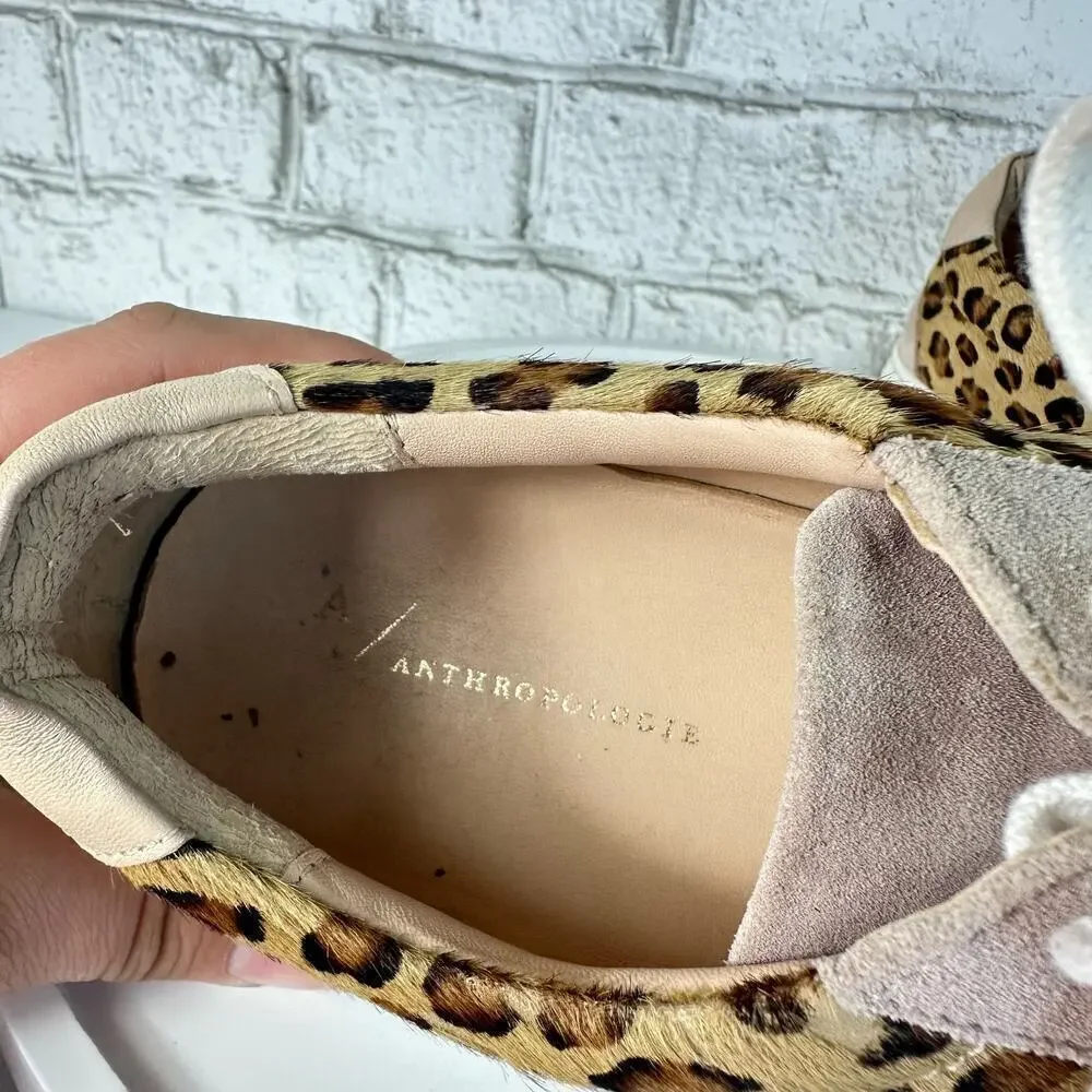 Anthropologie Shoes Ophelia Leopard Animal Print Leather Suede Sneakers 40 9.5